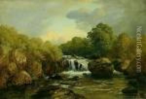 Flusslandschaft Mit Katarakt An Einemfruhlingstag Oil Painting - Edmund Gill