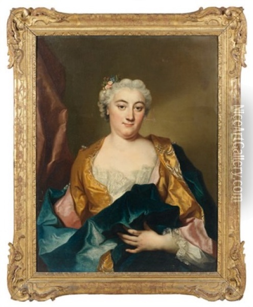Portrait De Femme A La Robe Jaune Et Fleurs Dans Les Cheveux Oil Painting - Jean Francois Delyen