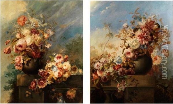 Paar Blumenstilleben Oil Painting - Eugene Henri Cauchois