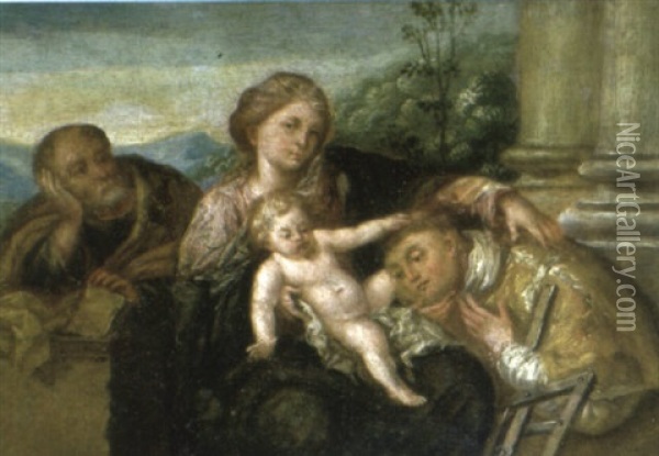The Holy Family With St. Lawrence Oil Painting - Bonifazio de Pitati
