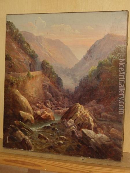 'the Lledr Valley From Pont-y-pant' Oil Painting - Thomas Finchett