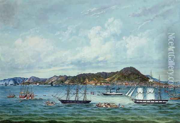 View of Hong Kong, c.1860 Oil Painting - Tinqua
