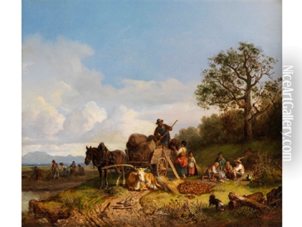 Die Kartoffelernte Oil Painting - Heinrich Buerkel