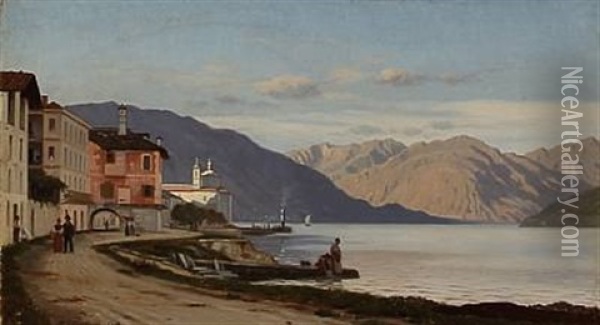 Coastal Scene From A Village In Northern Italy Oil Painting - Peter Kornbeck