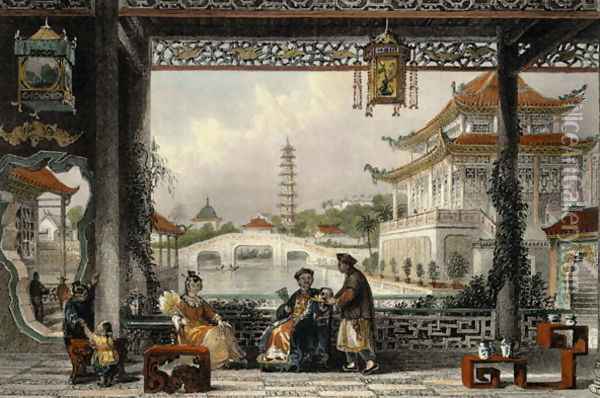 Pavilion and Gardens of a Mandarin near Peking, from 'China in a Series of Views' Oil Painting - Thomas Allom