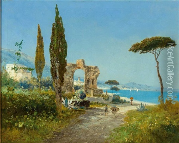 'motiv Bei Amalfi' Oil Painting - Georg Fischhof