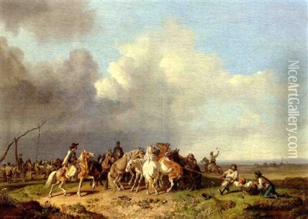 The Horse Round-up Oil Painting - Heinrich Buerkel