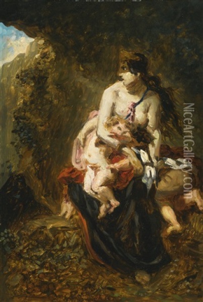 Medea (after Eugene Delacroix) Oil Painting - Paul Huet