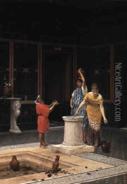 At The Well, Pompei Oil Painting - Luigi Bazzani