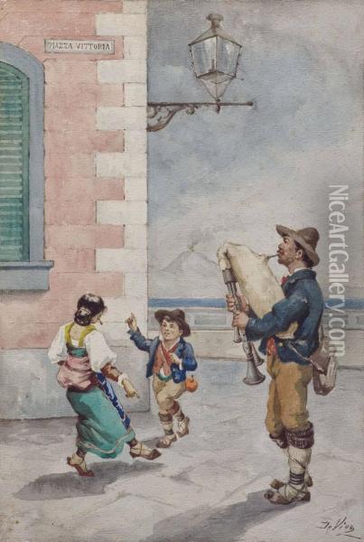 Tarantella In Piazza Vittoria A Napoli Oil Painting - Tommaso De Vivo