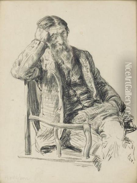 Un Vieil Homme Barbu Assis Dans Un Fauteuil Oil Painting - Paul Renouard