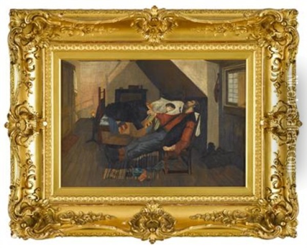 Cottage Interior With Sleeping Figures Oil Painting - Joseph F. Reynolds