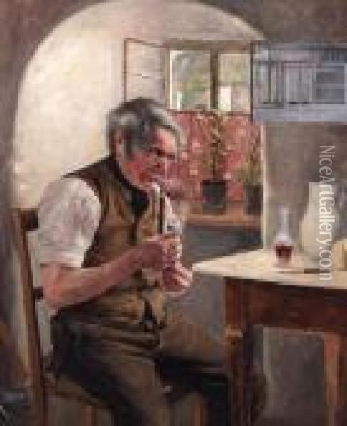 A Good Smoke Oil Painting - Hans Winter