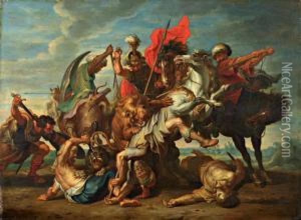 La Chasse Au Lion, D'apres Rubens Oil Painting - Balthasar Beschey