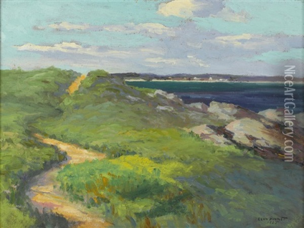Green Bluffs Along Coast, Elbow Beach, Bermuda And Rocky Coast (3 Works) Oil Painting - Leon Durand Bonnet