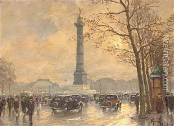 Place De La Bastille, Paris Oil Painting - Henri Malfroy-Savigny