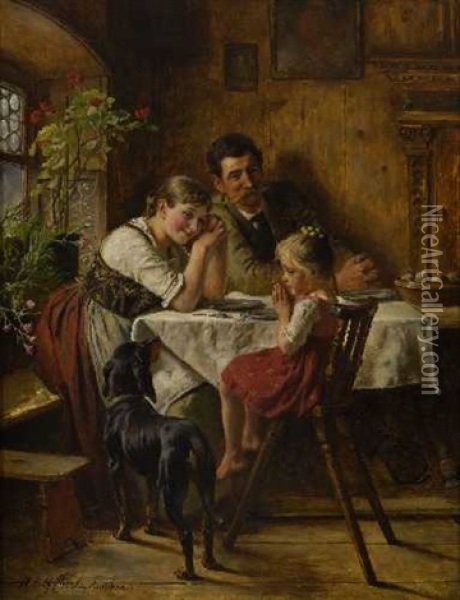 Das Tischgebet Oil Painting - Adolf Eberle