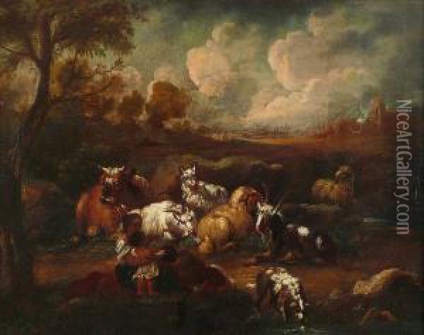 Pastorale. Oil Painting - Jacob Van Der Does I