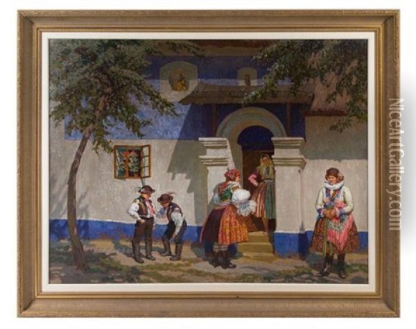 Outside The Inn Oil Painting - Vaclav Maly