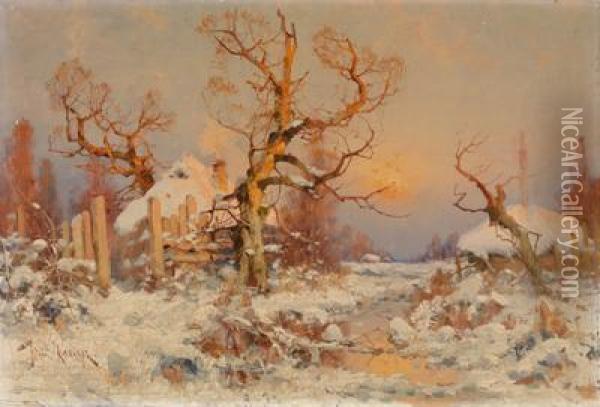 Winterlandschaft Im Abendlicht Oil Painting - Iulii Iul'evich (Julius) Klever