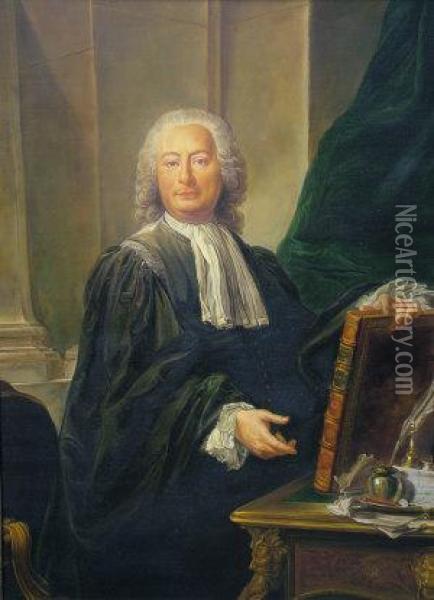 Portrait Of A Gentleman Wearing Black Robes And Grey Powered Wig Oil Painting - Sir Godfrey Kneller