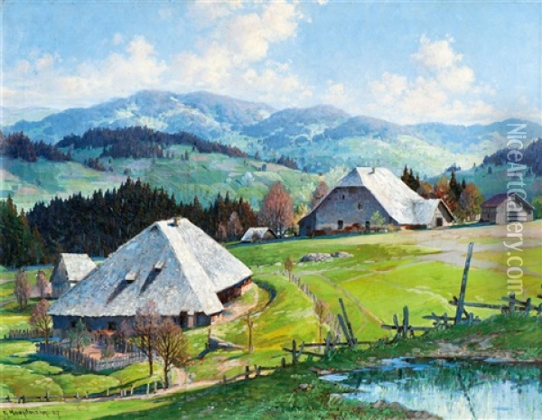 Schwarzwaldhofe An Einem Sonnigen Herbsttag Oil Painting - Karl Hauptmann