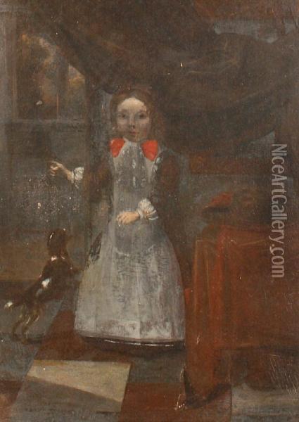 Girl With A Dog Oil Painting - Gerard Terborch
