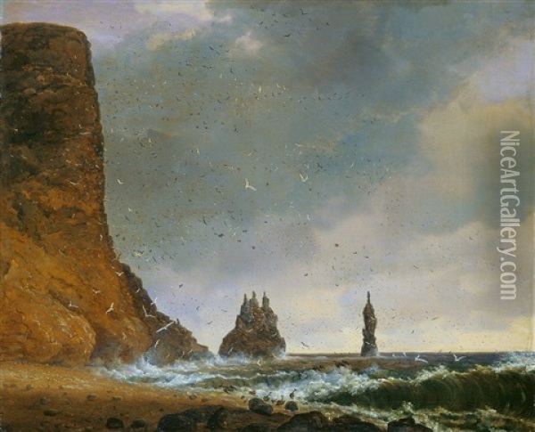 Felsige Kustenlandschaft Auf Island Oil Painting - Christian Friedrich Ezdorf