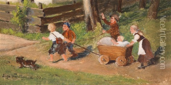 Kinder Mit Wagen Oil Painting - Hugo Wilhelm Kauffmann