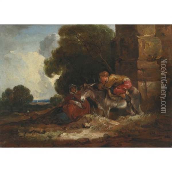 Weary Travelers Time To Rest Oil Painting - Thomas Barker