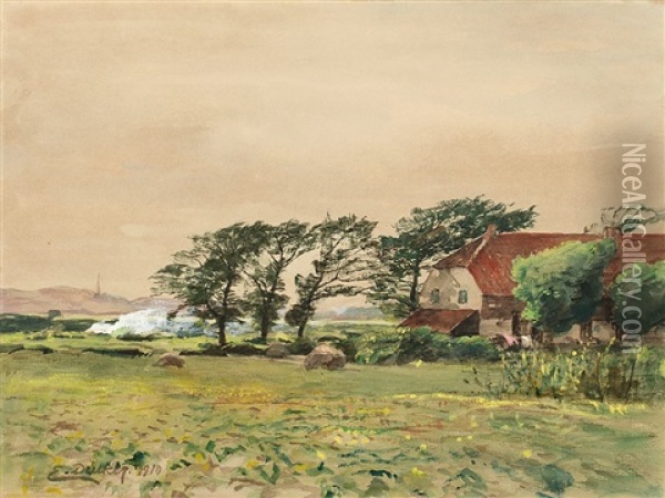 Watercolor, Behind The Dunes Oil Painting - Eugen Gustav Duecker
