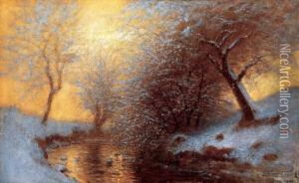 Winter Brrokside, 1880s Oil Painting - Laszlo Mednyanszky