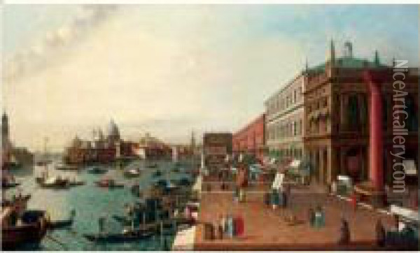 Vue De La Piazetta, De La Libreria Et Du Debouche Du Grand Canal A Venise Oil Painting - William James