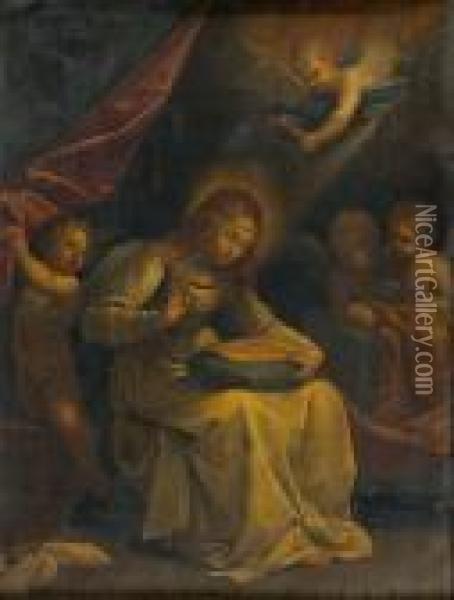 La Vierge Cousant Avec Trois Anges. Oil Painting - Giovanni Andrea Sirani
