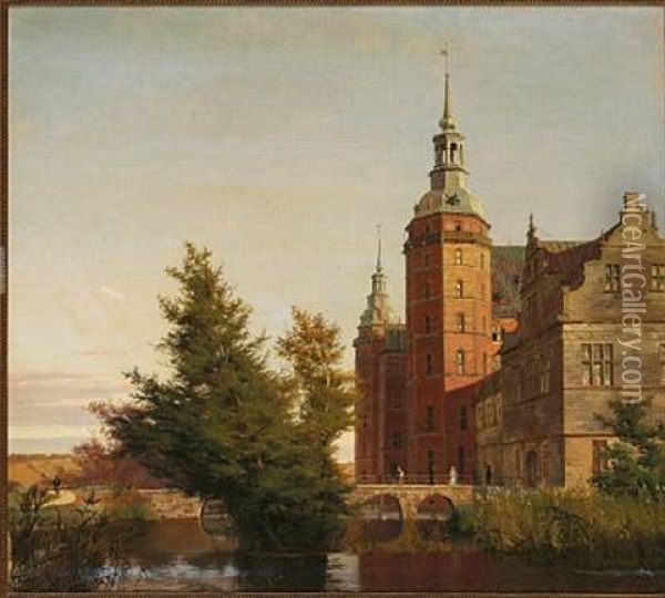 Frederiksborg Slot. Parti Fra Ved Montbroen (after Christen Kobke) Oil Painting - Karl Jensen
