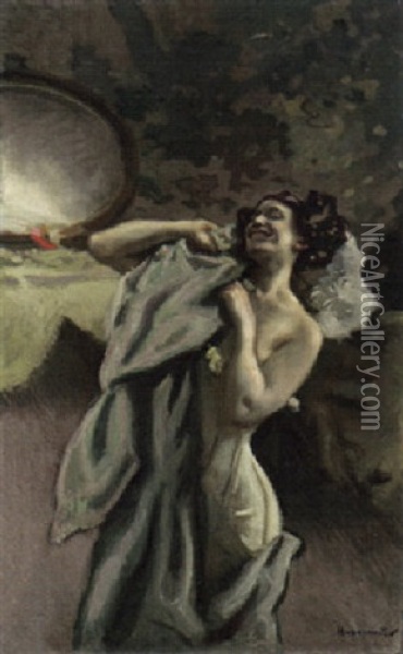 Revuetanzerin In Der Garderobe Oil Painting - Hugo von Habermann the Elder
