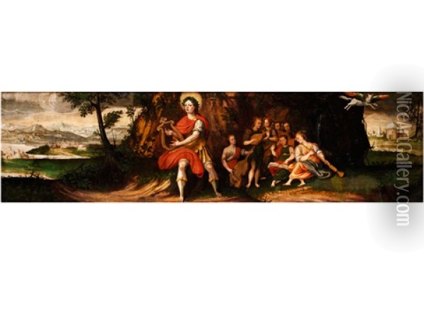 Der Sanger Orpheus Mit Lyra Und Einem Baum In Landschaft Oil Painting -  Pozzoserrato