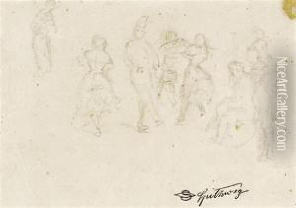 Various Figure Studies On A Sheet Oil Painting - Carl Spitzweg