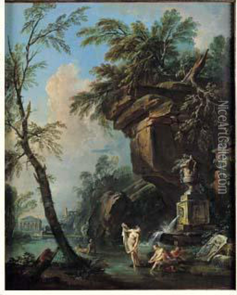 Baigneuses Pres D'une Fontaine Antique Oil Painting - Jean-Baptiste Lallemand