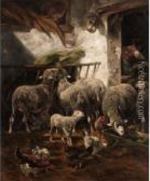 In The Barn Oil Painting - Charles Emile Jacque