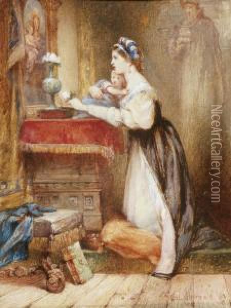 A Mother And Child Praying Oil Painting - Charles Cattermole