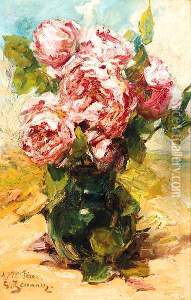 Pink roses in a vase Oil Painting - Georges Jeannin