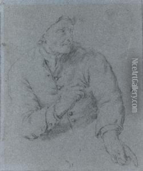 Seated Man, Half-length, Turned To His Left Oil Painting - Willem van Mieris