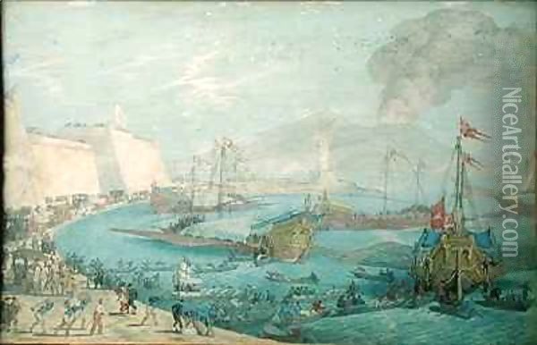 View of the Port of Naples Oil Painting - Johann Wilhelm Baur
