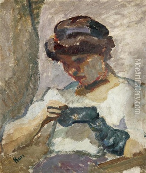Femme Enlevant Son Gant Oil Painting - Georges (Karpeles) Kars