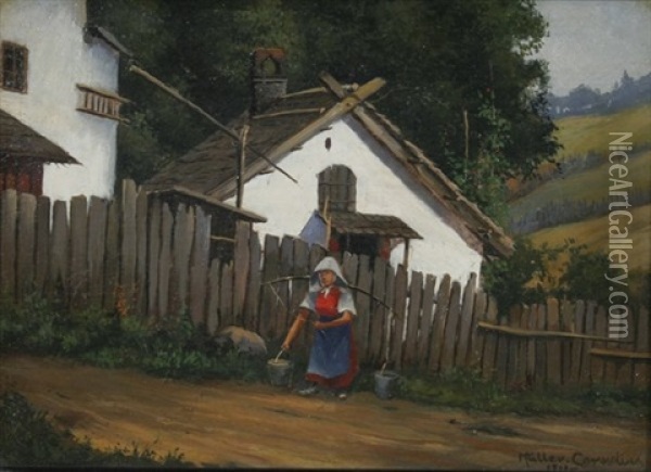 Bauerin Beim Wasserholen Oil Painting - Ludwig Mueller-Cornelius