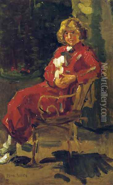 A lady in a red dress Oil Painting - Isaac Israels