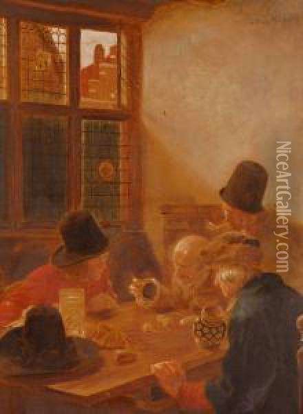 Men Playingdice In A Tavern Oil Painting - Claus Meyer