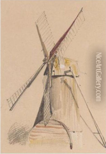 A Fen-draining Windmill Oil Painting - Peter de Wint