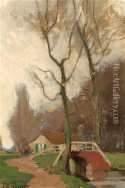 Along The Canal Oil Painting - John William Beatty